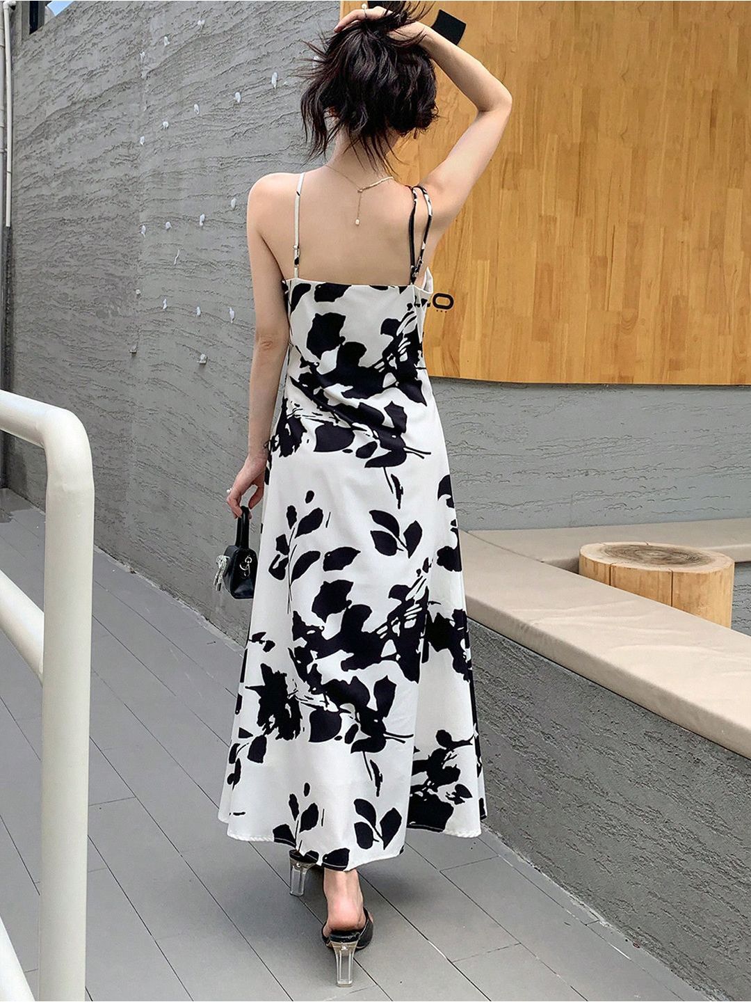 Kotty Abstract Printed Cowl Neck Crepe A-Line Maxi Dress