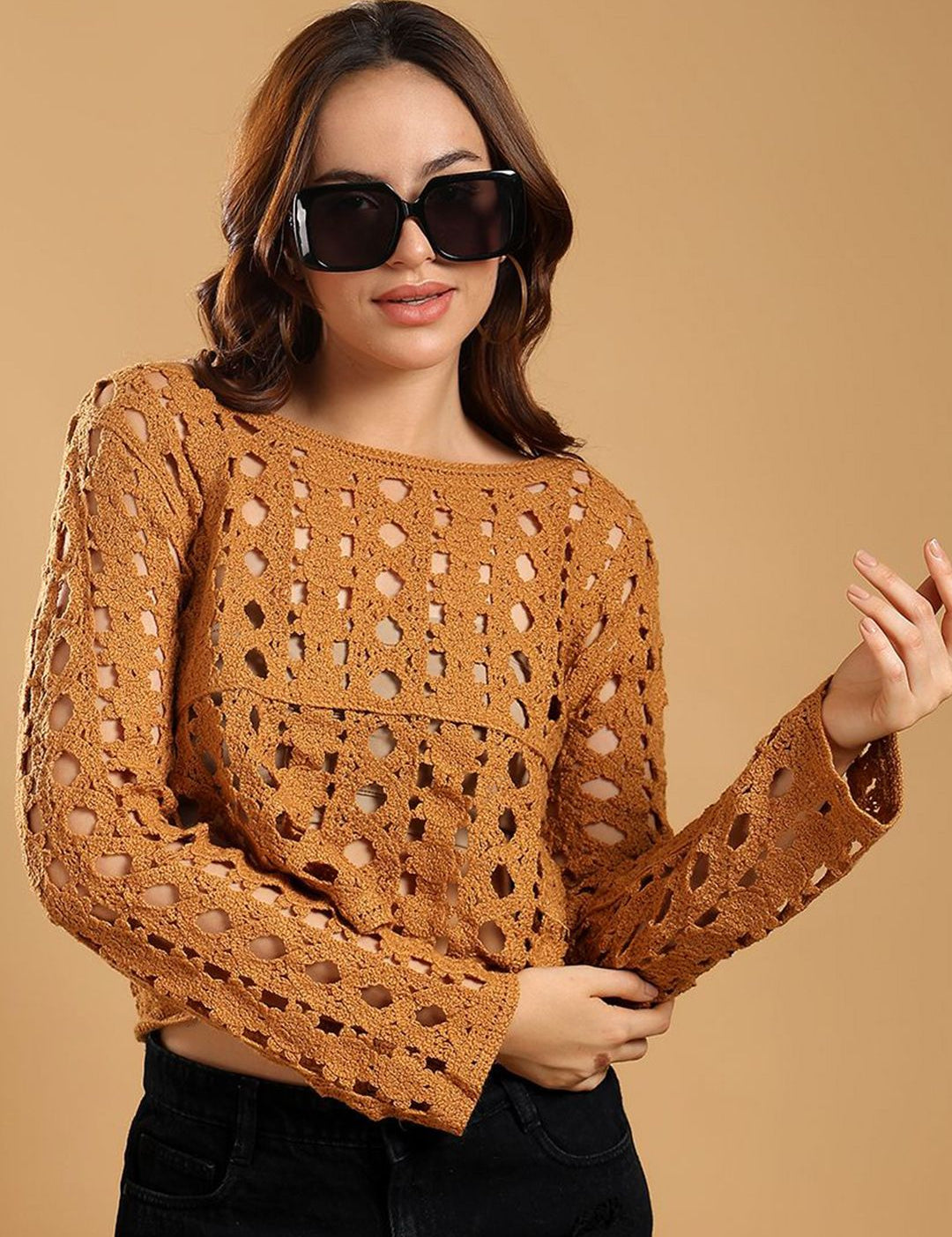 Kotty Women Ethnic Motifs Embroidered Regular Sheer Crop Top