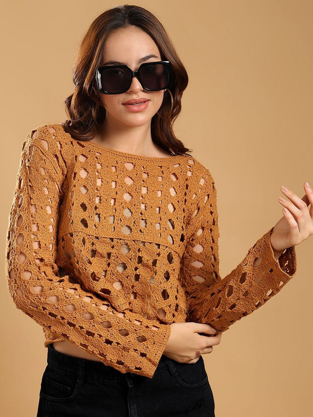 Kotty Women Ethnic Motifs Embroidered Regular Sheer Crop Top