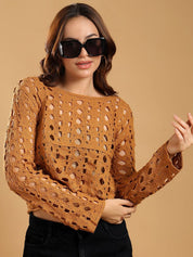 Kotty Women Ethnic Motifs Embroidered Regular Sheer Crop Top