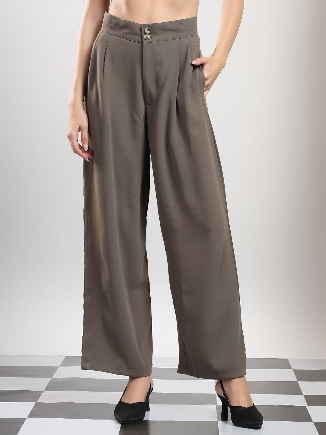 Kotty Women Original Wide Leg High-Rise Pleated Korean Pants Trousers