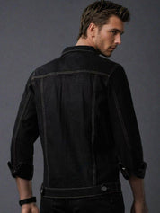 Kotty Men Solid Spread Collar Denim Jacket