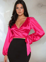 Kotty Women Bishop Sleeves Satin Wrap Top
