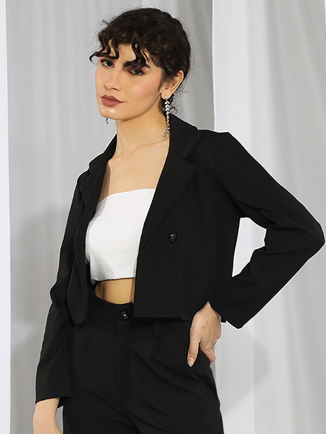 KOTTY Basics Women Double Breasted Crop Blazer