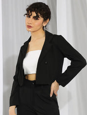 KOTTY Basics Women Double Breasted Crop Blazer
