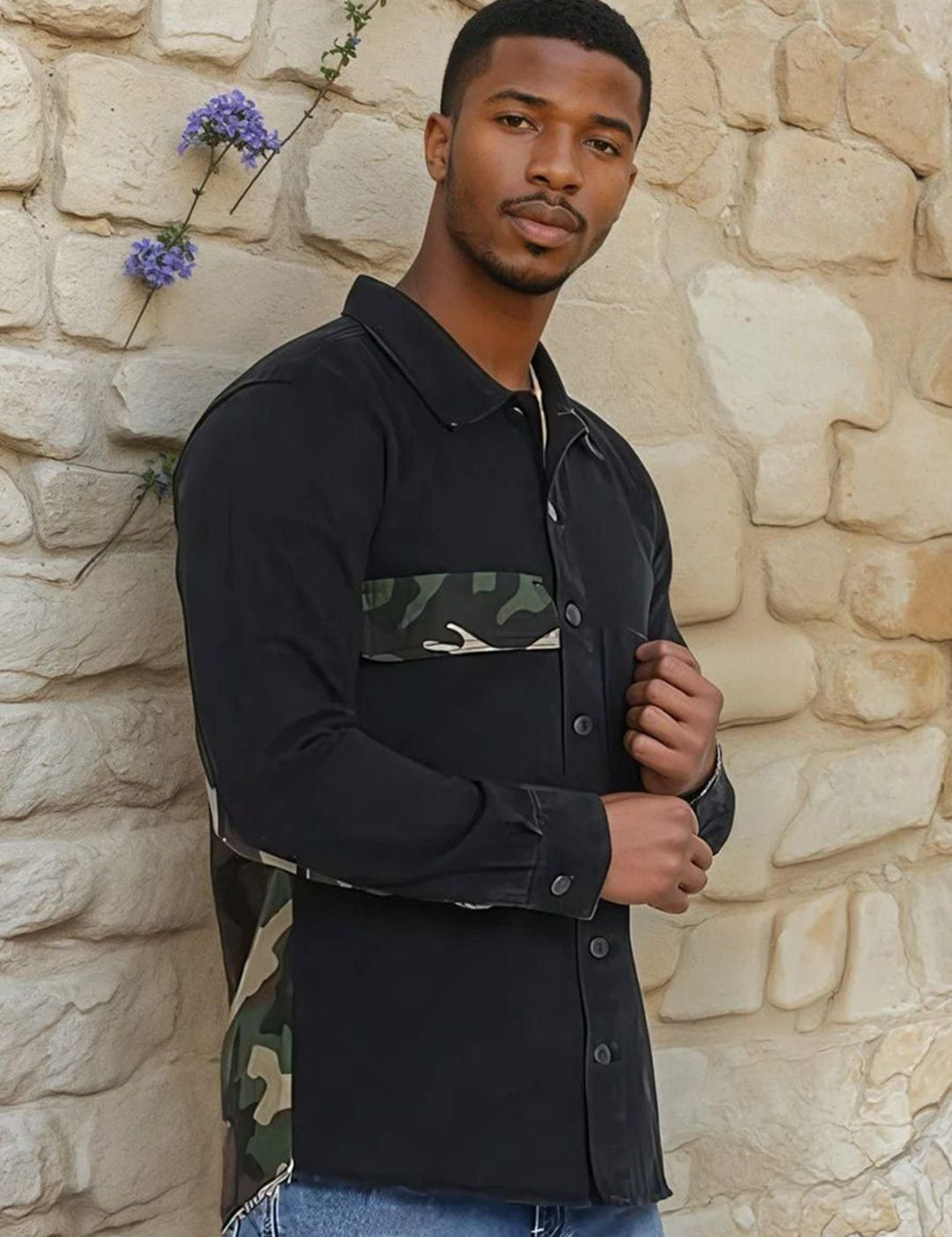 Kotty Abstract Printed Open Front Cotton Denim Jacket