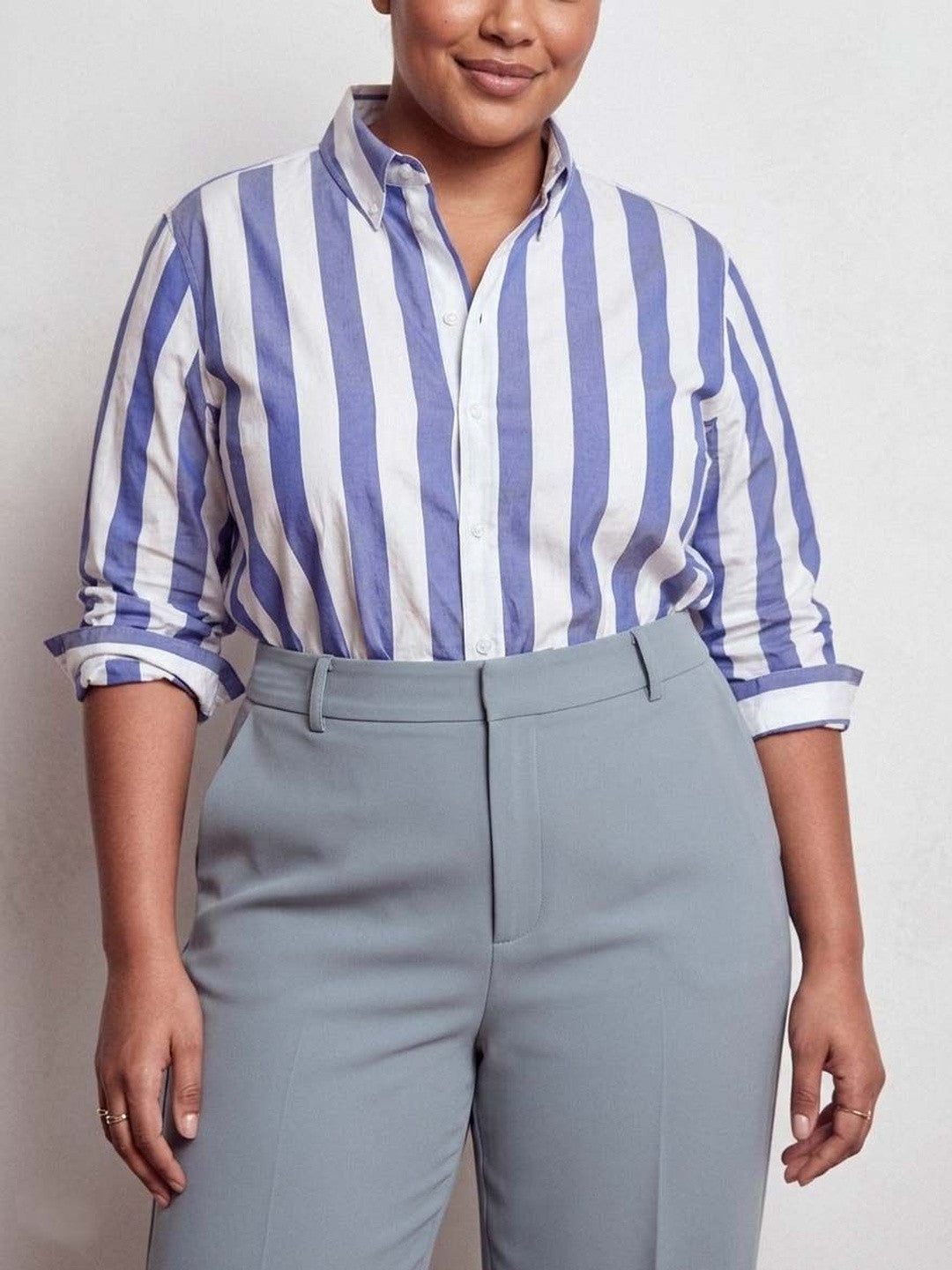 Blue Wide Leg High-Rise Pants for Women – Classic Solid Design | Kotty