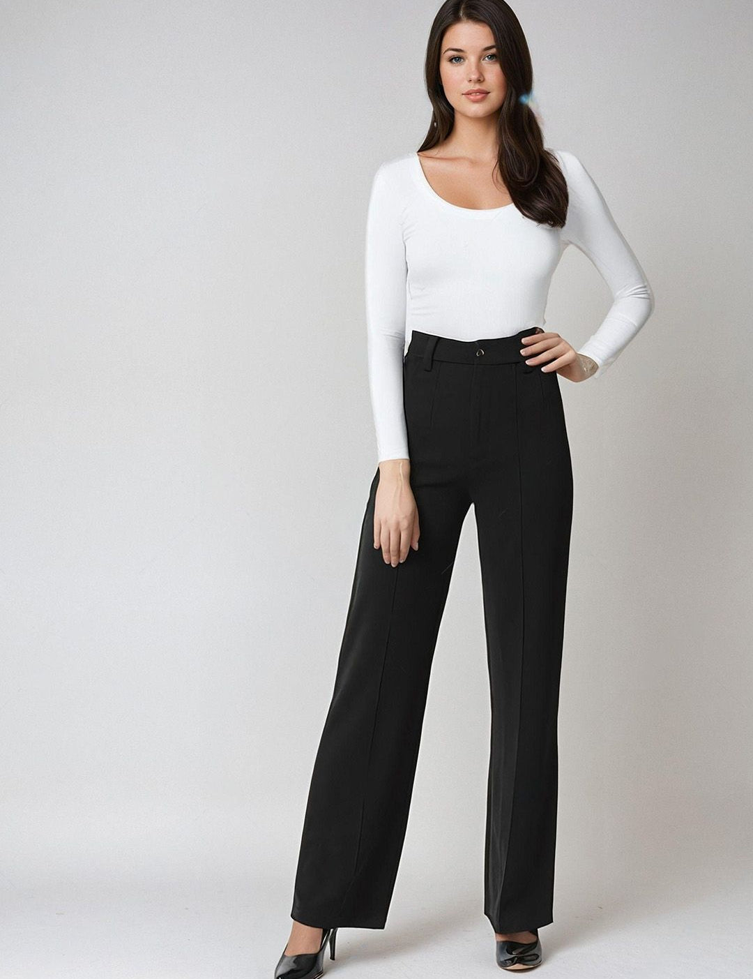 Kotty White and Black Scoop Neck T-Shirt with Trouser