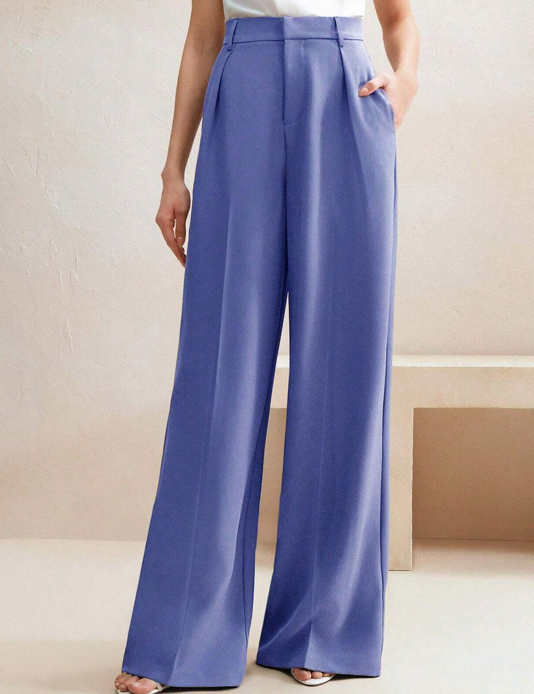 Kotty Women Solid Pleated High-Rise Relaxed Fit Formal Trousers