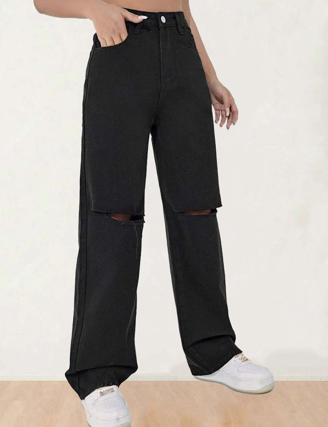 Kotty Women Relaxed Fit High-Rise Slash Knee Stretchable Jeans