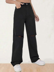 Kotty Women Relaxed Fit High-Rise Slash Knee Stretchable Jeans