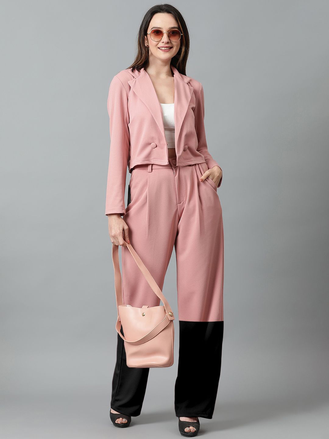 Kotty Women Colourblocked High-Rise Easy Wash Trousers