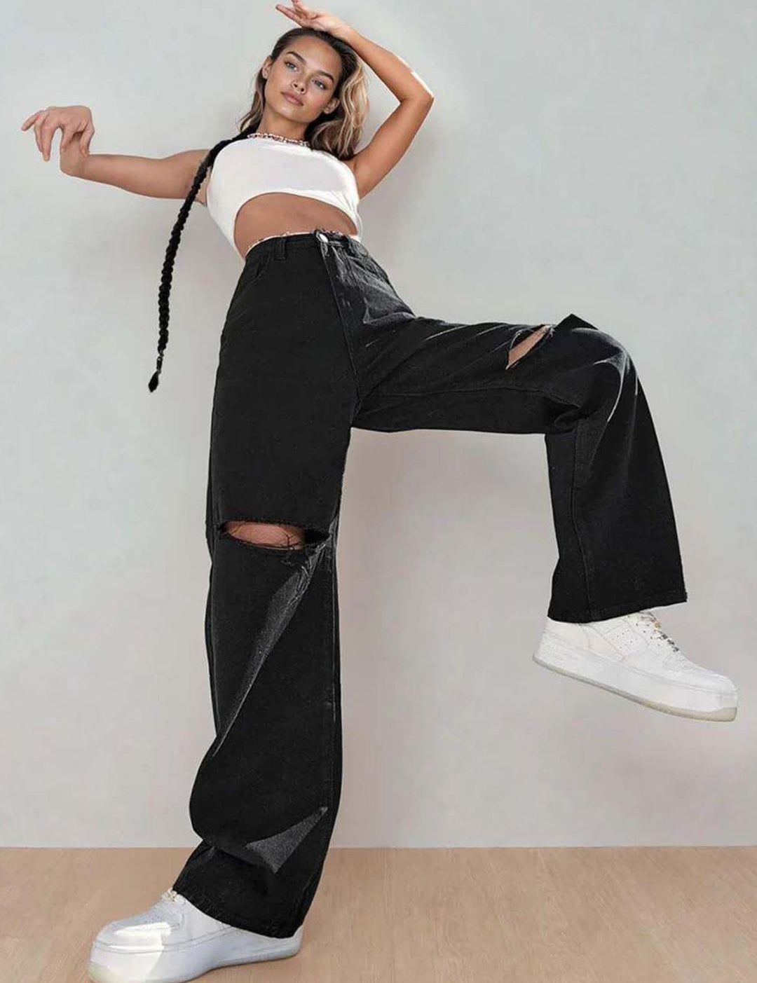 Kotty Women Relaxed Fit High-Rise Slash Knee Stretchable Jeans