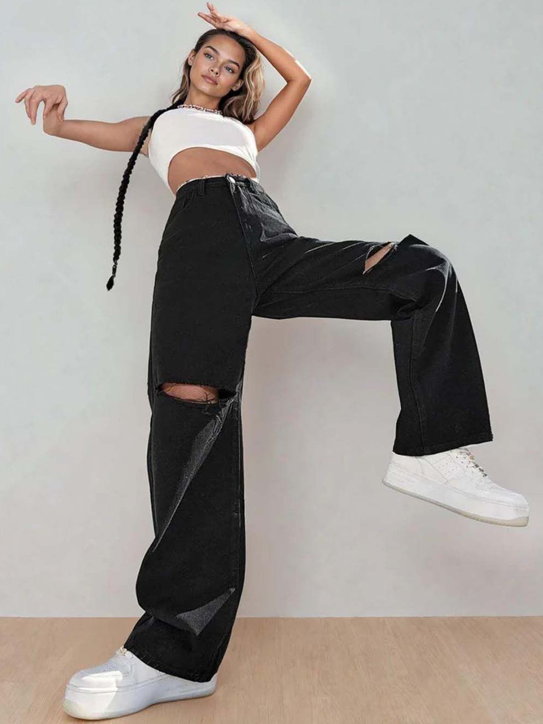 Kotty Women Relaxed Fit High-Rise Slash Knee Stretchable Jeans