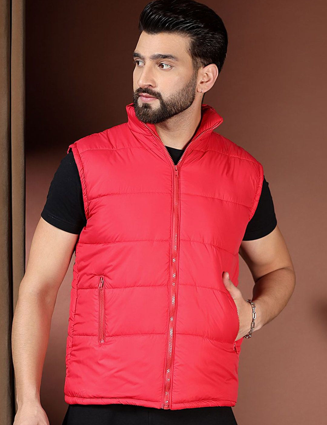 Kotty Men Stand Collar Solid Puffer Jacket