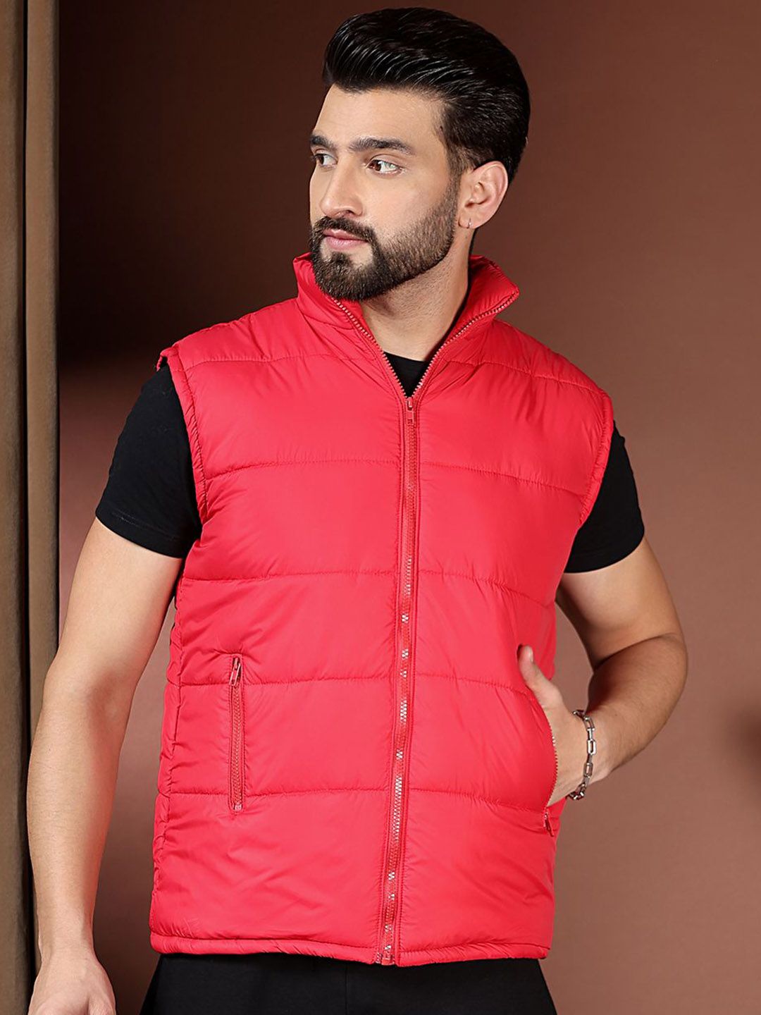 Kotty Men Stand Collar Solid Puffer Jacket