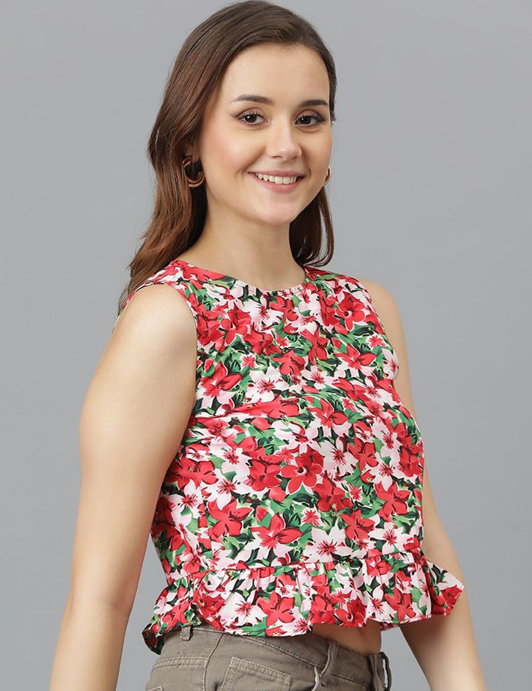 Kotty Floral Print Crepe Crop Top