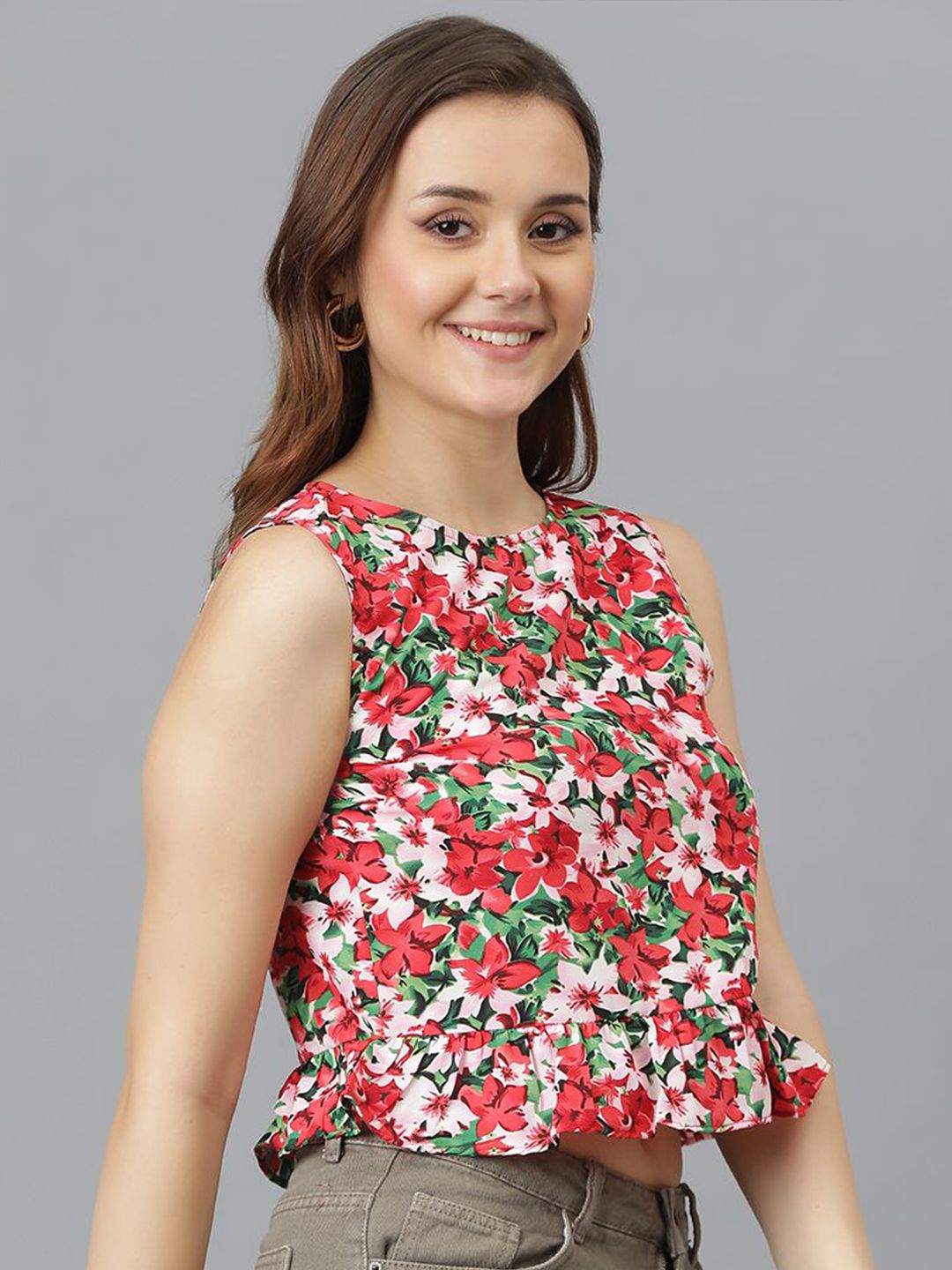 Kotty Floral Print Crepe Crop Top