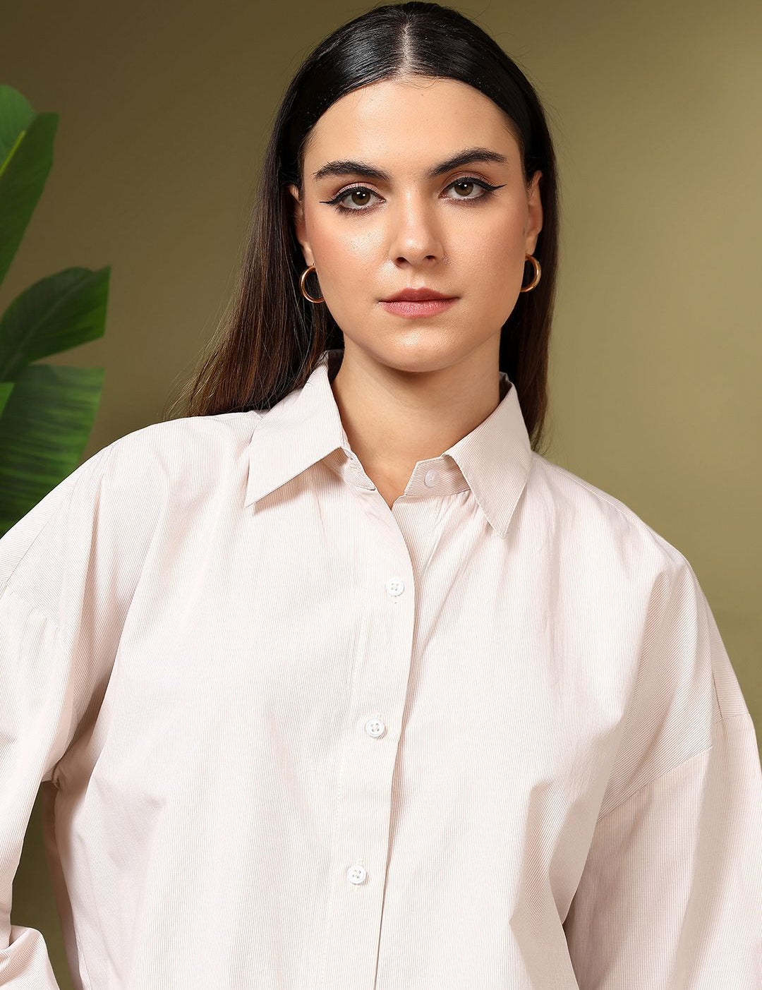 Kotty Women Relaxed Fit Spread Collar Solid Cotton Casual Shirt