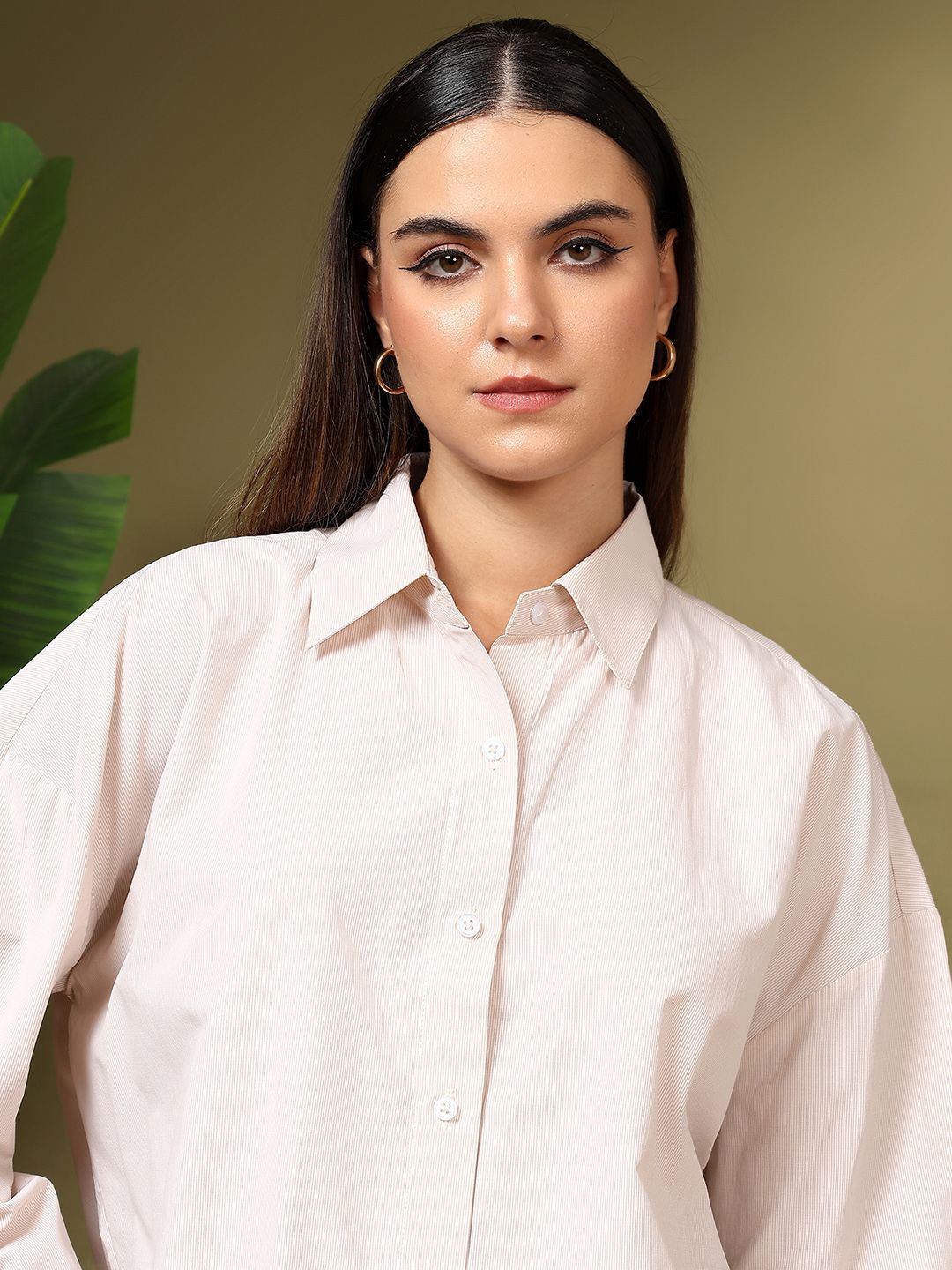 Kotty Women Relaxed Fit Spread Collar Solid Cotton Casual Shirt