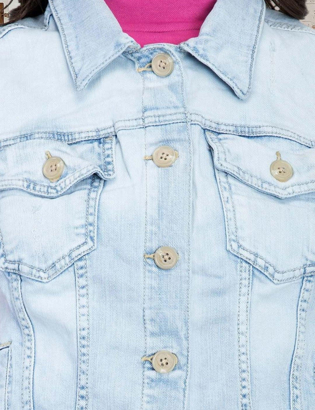 Kotty Women Spread Collar Solid Denim Jacket