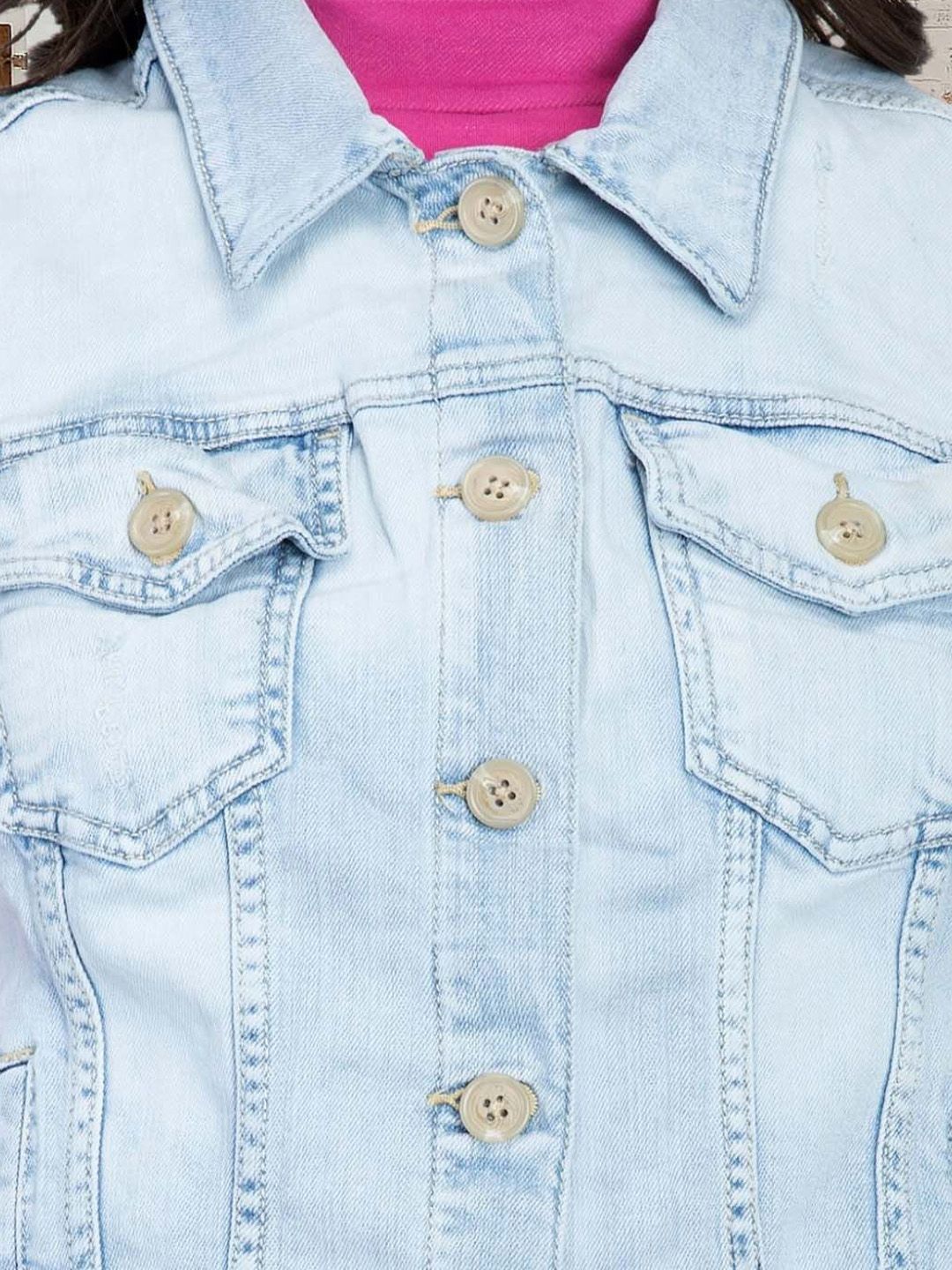 Kotty Women Spread Collar Solid Denim Jacket