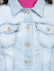 Kotty Women Spread Collar Solid Denim Jacket