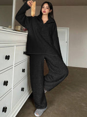 Kotty Women Lapel Collar Long Sleeves T-shirt With Pyjamas Night suits