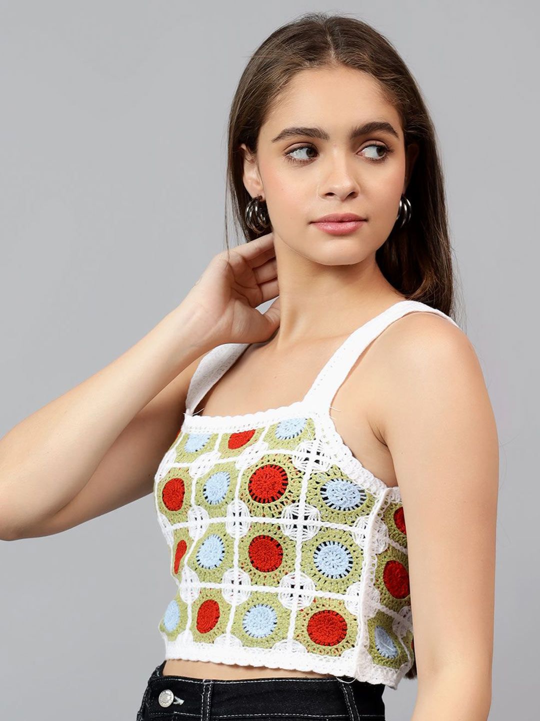 Kotty Women Self Design Square Neck Cotton Top