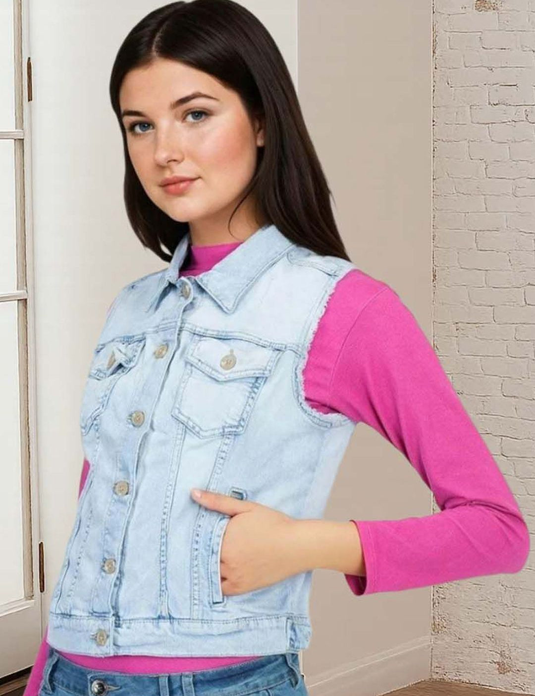 Kotty Women Spread Collar Solid Denim Jacket