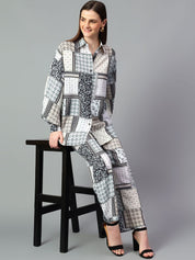 Kotty White Geometric Printed Shirt With Trousers