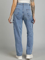 Kotty Women Straight Fit High-Rise Stretchable Cargo Styles Jeans