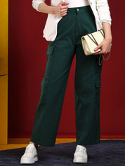 Kotty Womens Straight Fit High-Rise Stretchable Cargo Jeans