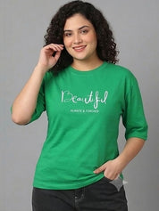 Kotty Women Typography Printed Three-Quarter Sleeves T-shirt