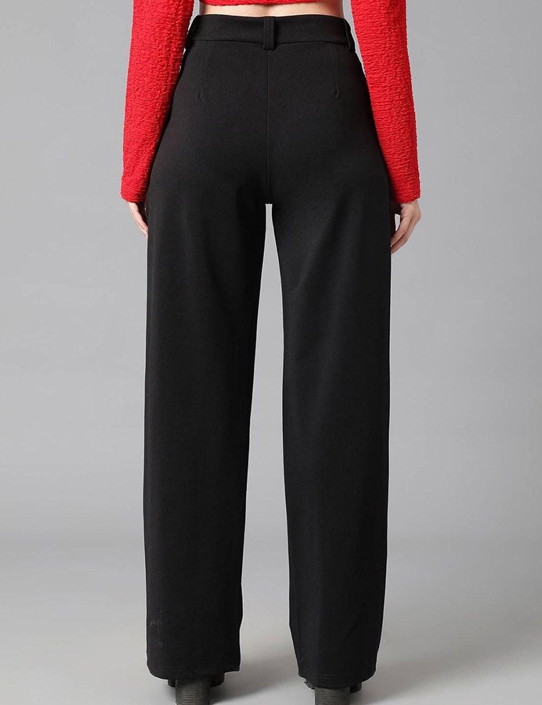 KOTTY Basics Women Relaxed Straight Leg Relaxed Fit High-Rise Easy Wash Trousers