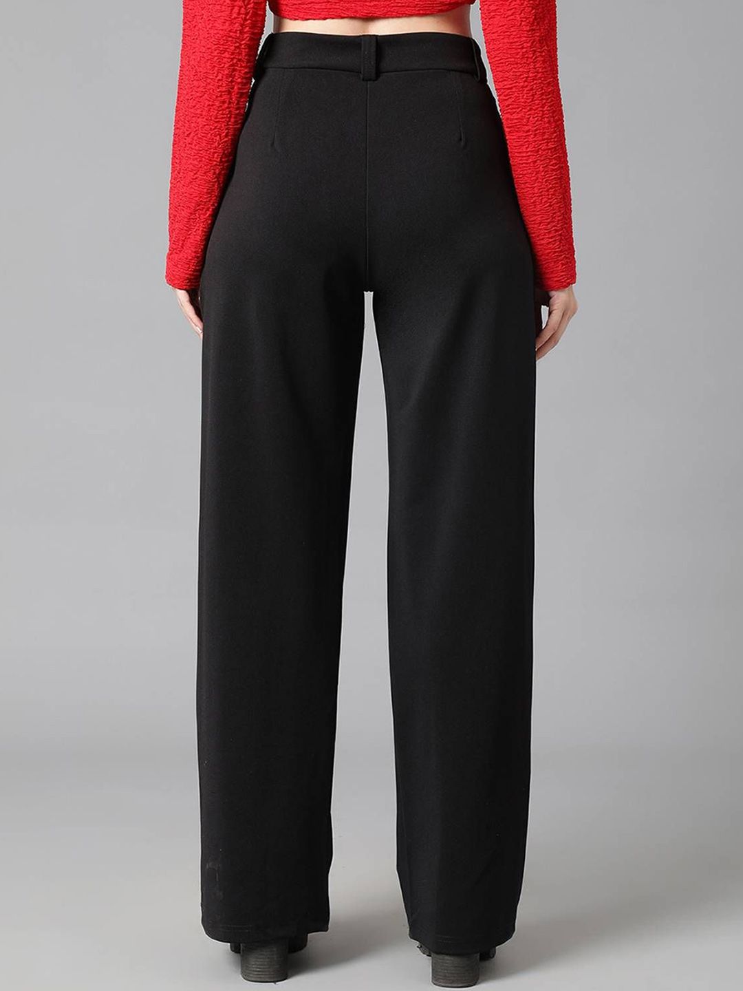 KOTTY Basics Women Relaxed Straight Leg Relaxed Fit High-Rise Easy Wash Trousers