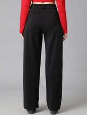 KOTTY Basics Women Relaxed Straight Leg Relaxed Fit High-Rise Easy Wash Trousers