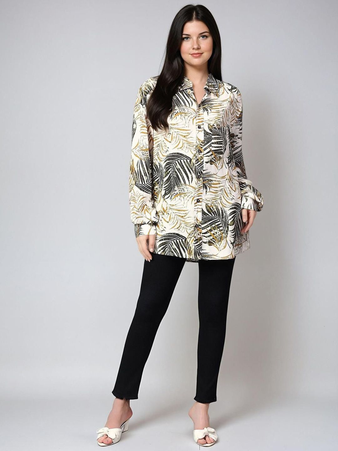 Kotty Women Spread Collar Floral Printed Cotton Casual Shirt
