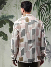 Kotty Men Spread Collar Abstract Printed Cotton Casual Shirt