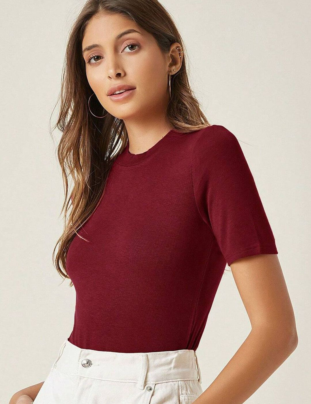 Kotty  Women Round Neck Short Sleeves Fitted Top