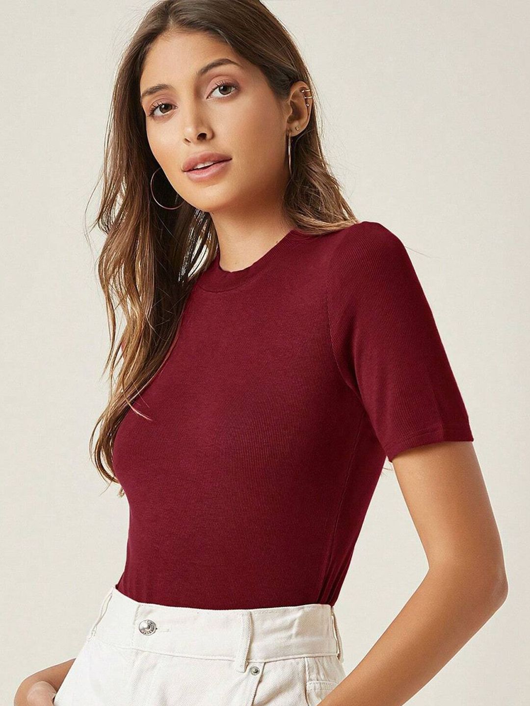 Kotty  Women Round Neck Short Sleeves Fitted Top