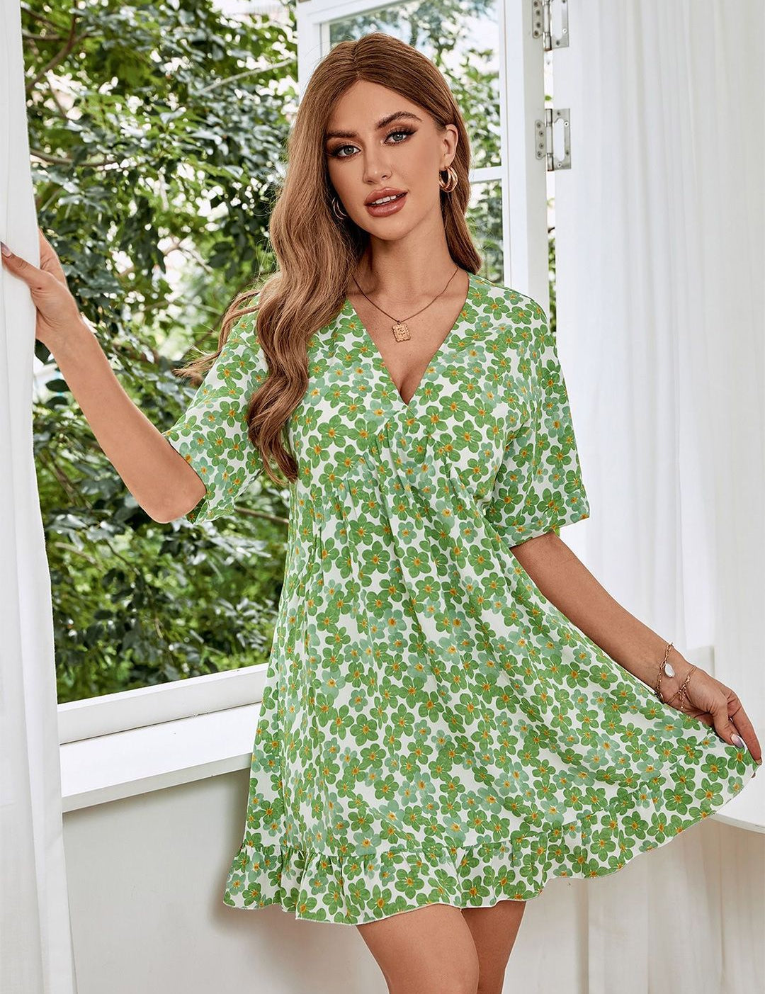 Kotty Women V-Neck Floral Printed Fit & Flare Mini Dress