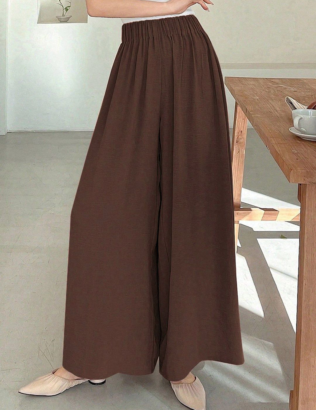 Kotty Women Relaxed Straight Leg Loose Fit High-Rise Wrinkle Free Trousers