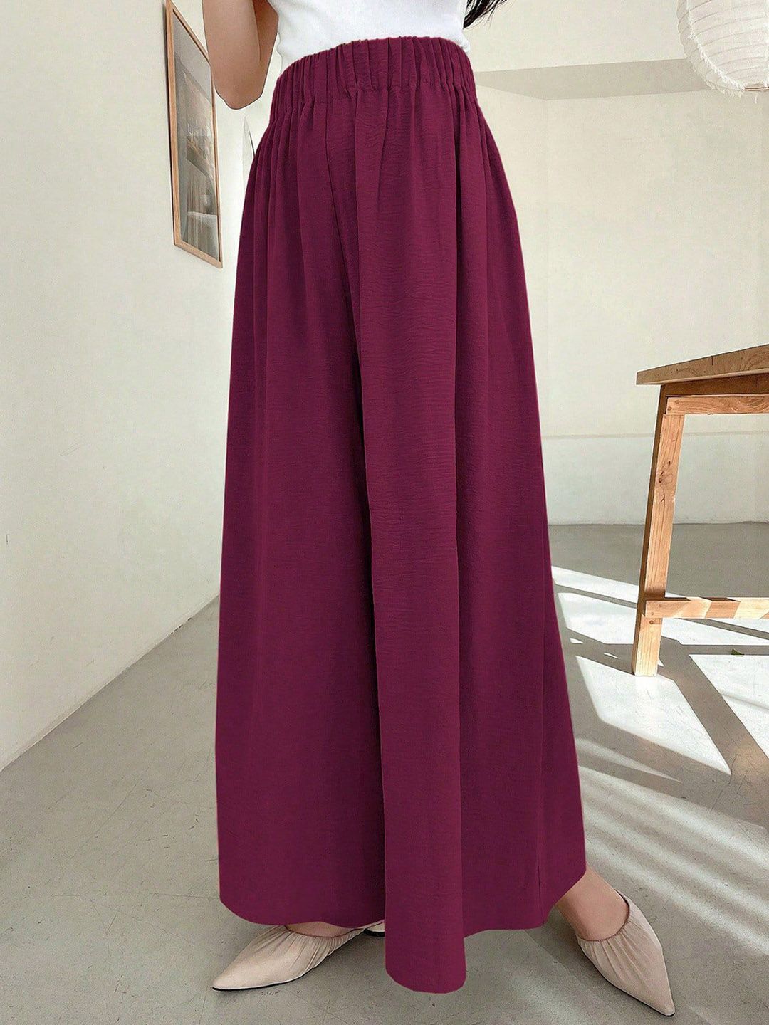 Kotty Women Relaxed Straight Leg Wide Leg High-Rise Wrinkle Free Trousers