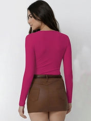 Kotty Top Blush Pink Women's V-Neck Long-Sleeve Fashion
