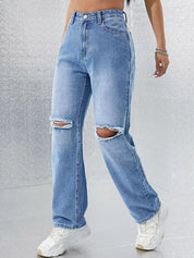 Kotty Women Straight Fit High-Rise Slash Knee Stretchable Jeans