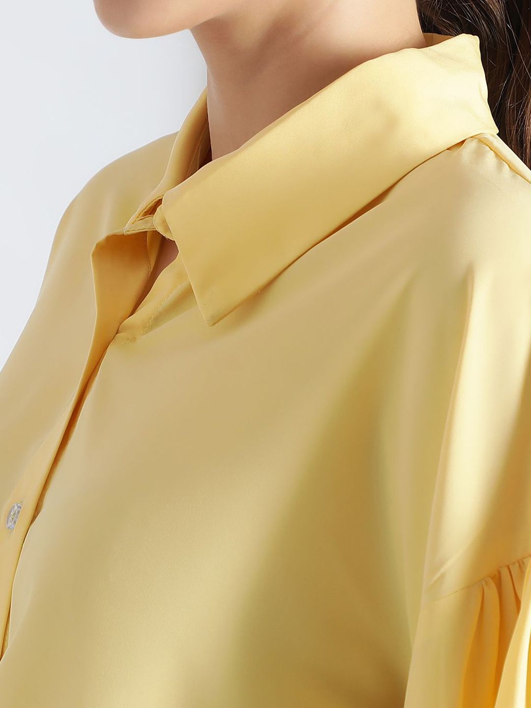 Kotty Women Comfort Spread Collar Solid Crepe Oversized Casual Shirt