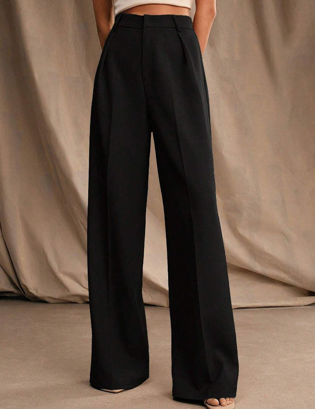 Kotty Women Relaxed Straight Fit High-Rise Pleated Wide Leg Trousers