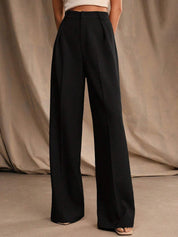 Kotty Women Relaxed Straight Fit High-Rise Pleated Wide Leg Trousers