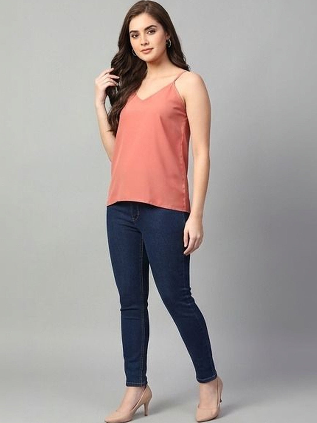 Kotty Top Rust Orange Women's V-Neck Sleeveless Fashion